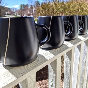BIA Hand Glazed Black Mugs White Stripe Set Of 4